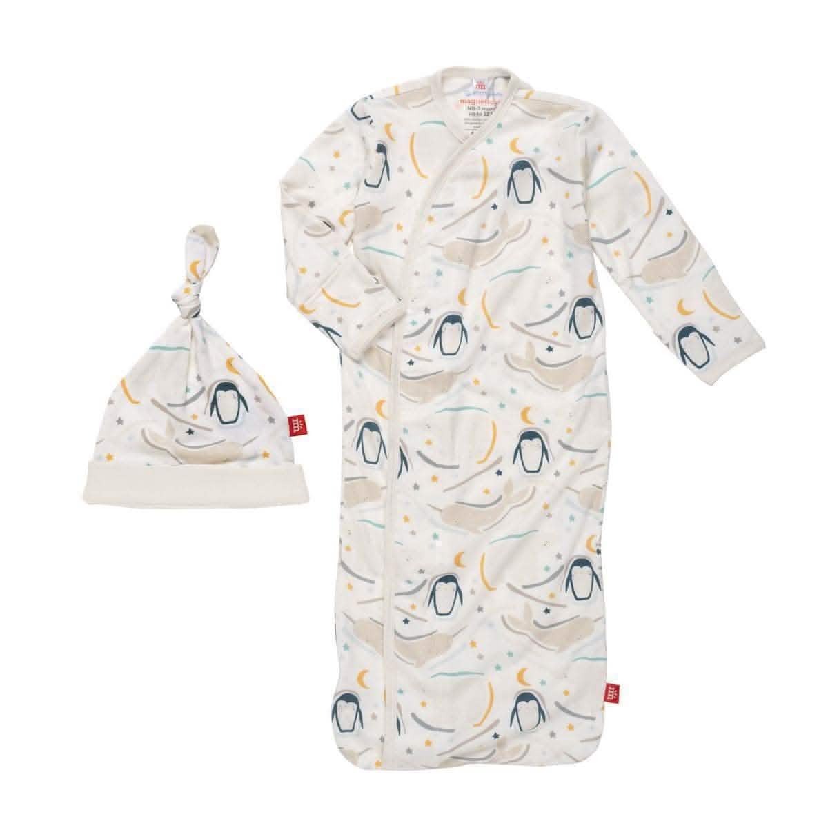 wish you whale modal magnetic cozy sleeper gown + hat set - re-loved