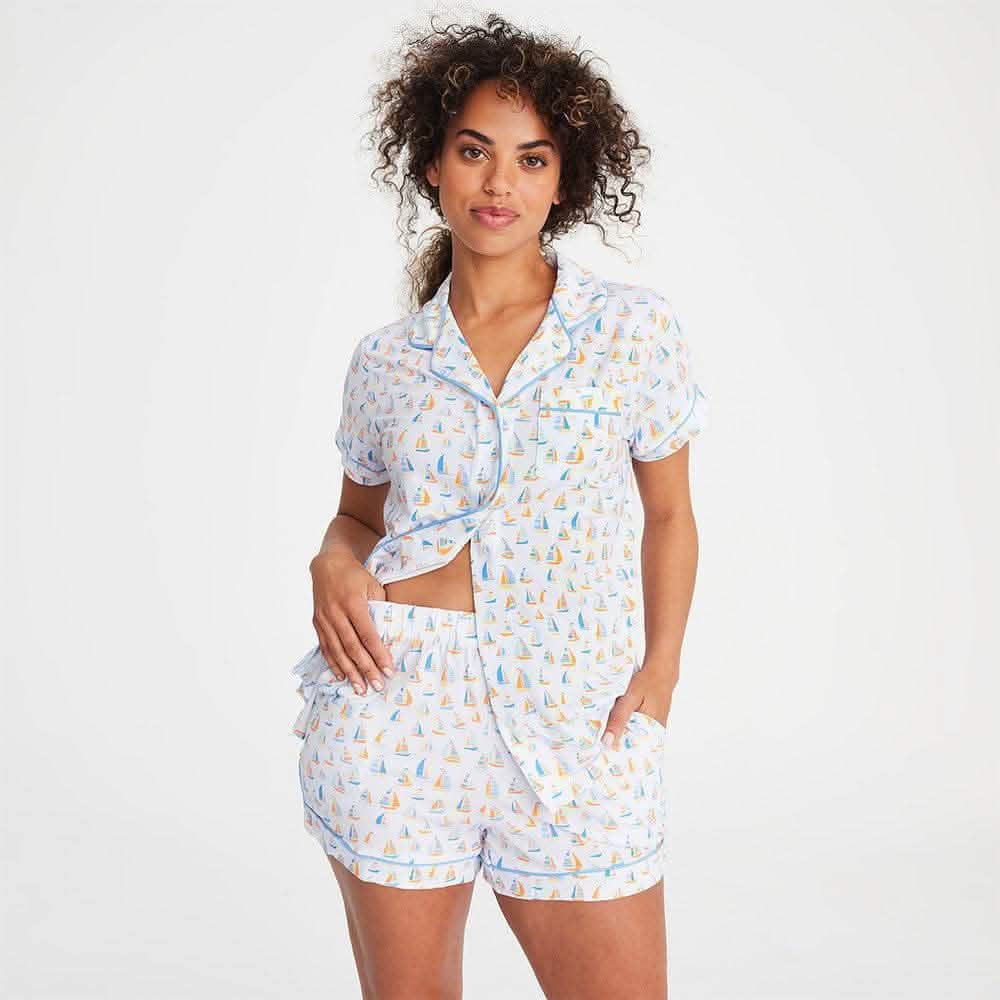 women's good vibe on the tide modal magnetic classic with a twist short sleeve pajama set - re-loved