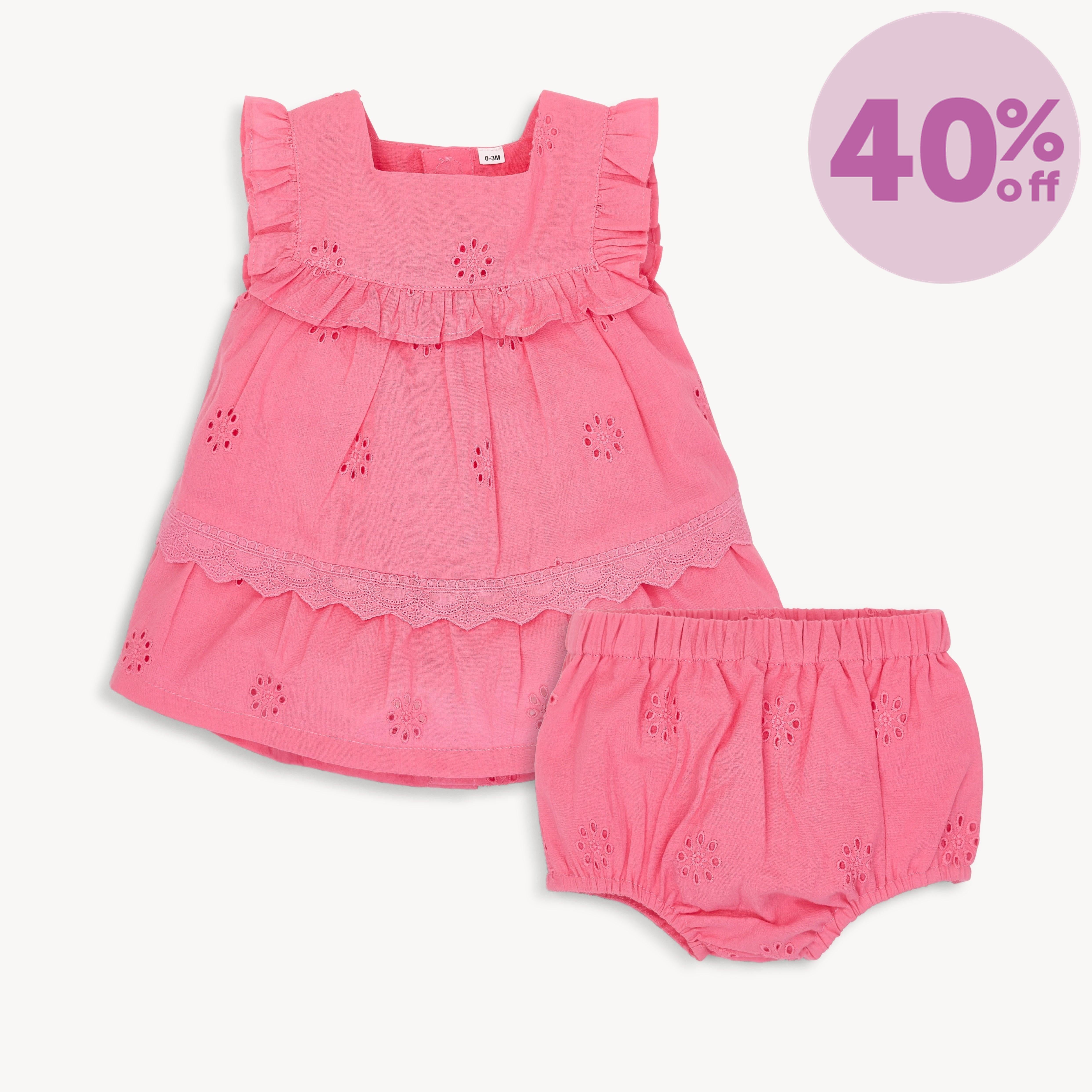 all a-flutter cotton poplin magnetic little baby ruffle sleeve dress + diaper cover set