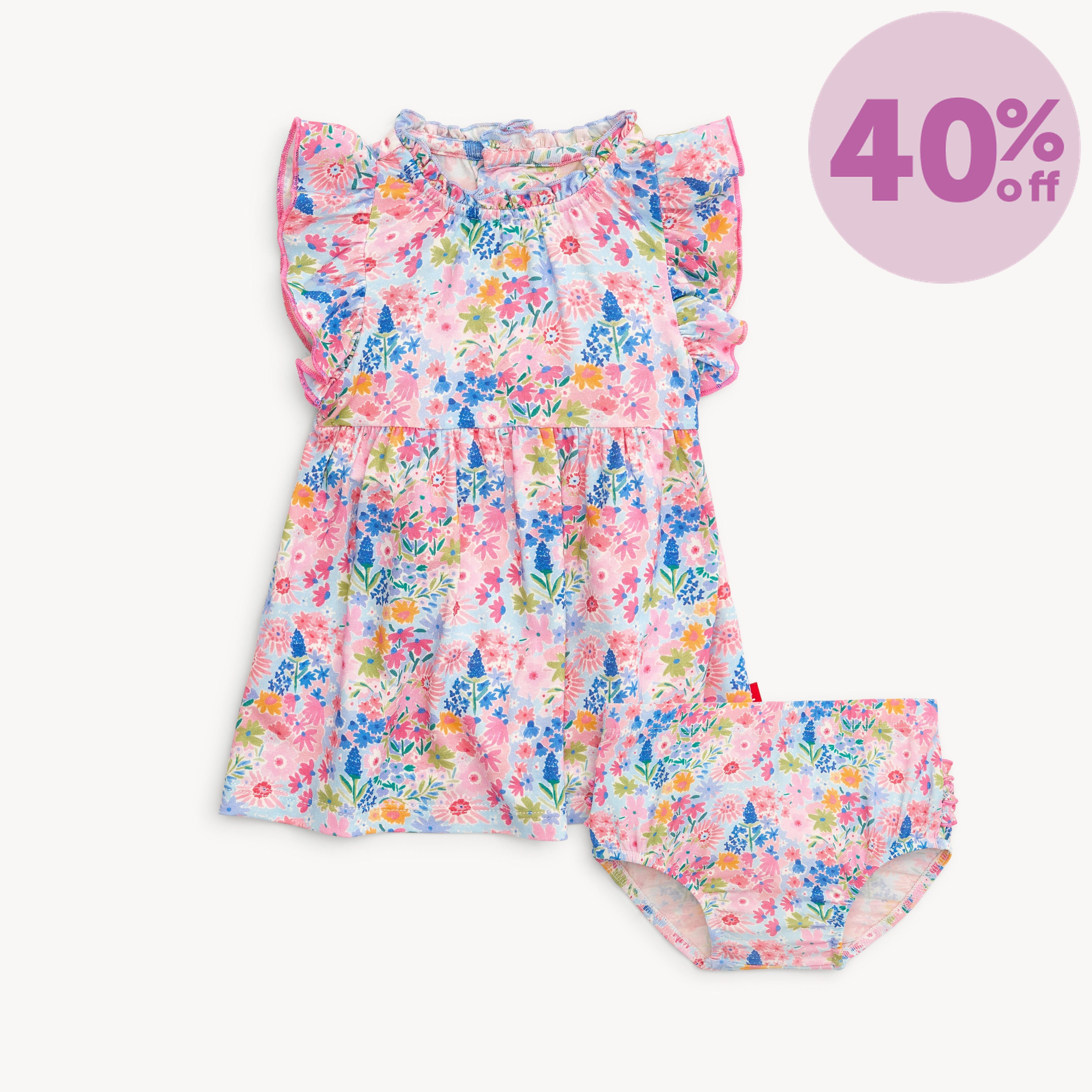 lily modal magnetic little baby ruffle sleeve dress + diaper cover set